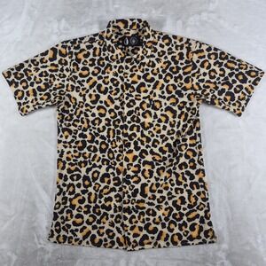 Tachuntfish Button Up Shirt Men's Small Beige Short Sleeve Camp Cheetah Leopard